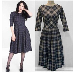 1950's-60's Rockabilly Plaid A-Line Dress Jonathan Logan with Bateau Neckline